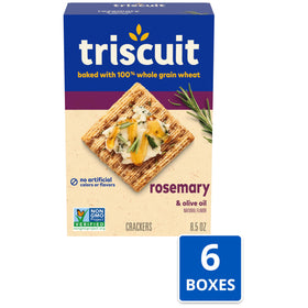 Triscuit Rosemary and Olive Oil crackers close-up texture showing hearty crunch