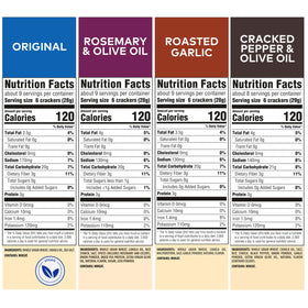 Triscuit Rosemary Olive Oil crackers close-up, ideal with cheese or spreads.