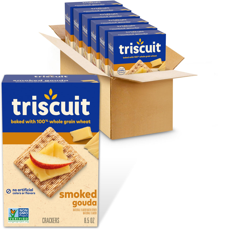 Triscuit Smoked Gouda crackers packaging, ideal bulk snack for gatherings