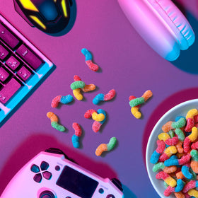 Trolli Mini Sour Brite Crawlers come in 12-pack bags for party treats.