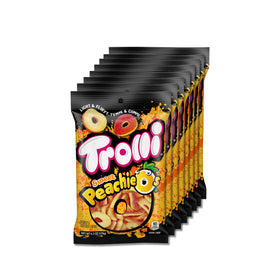 Trolli Peachie O's gummy rings with sour sugar coating for snacking and sharing.