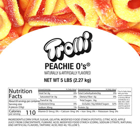 Bright peach-colored Trolli Peachie O's gummies with sour coating.