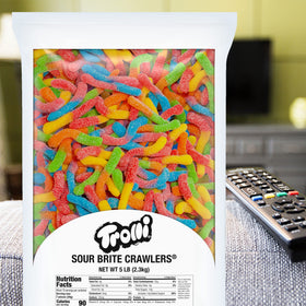Trolli Sour Brite Crawlers ideal for a cozy movie night snack.