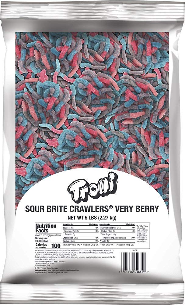 Full Trolli Sour Brite Crawlers Very Berry bag front, great for gatherings