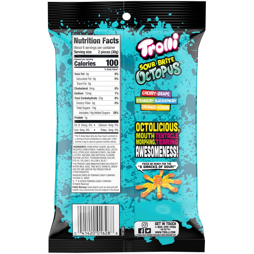 Trolli Sour Brite Octopus close-up shows chewy texture