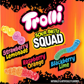 Trolli Sour Brite Squad dual flavors highlighted for a bold, sweet-sour experience.