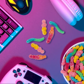 Trolli Sour Brite Squad flavor variety showcases strawberry lemonade, raspberry orange, blackberry lime.