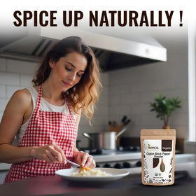 Tropical Goodness pepper powder dispense demonstrates easy, controlled seasoning.
