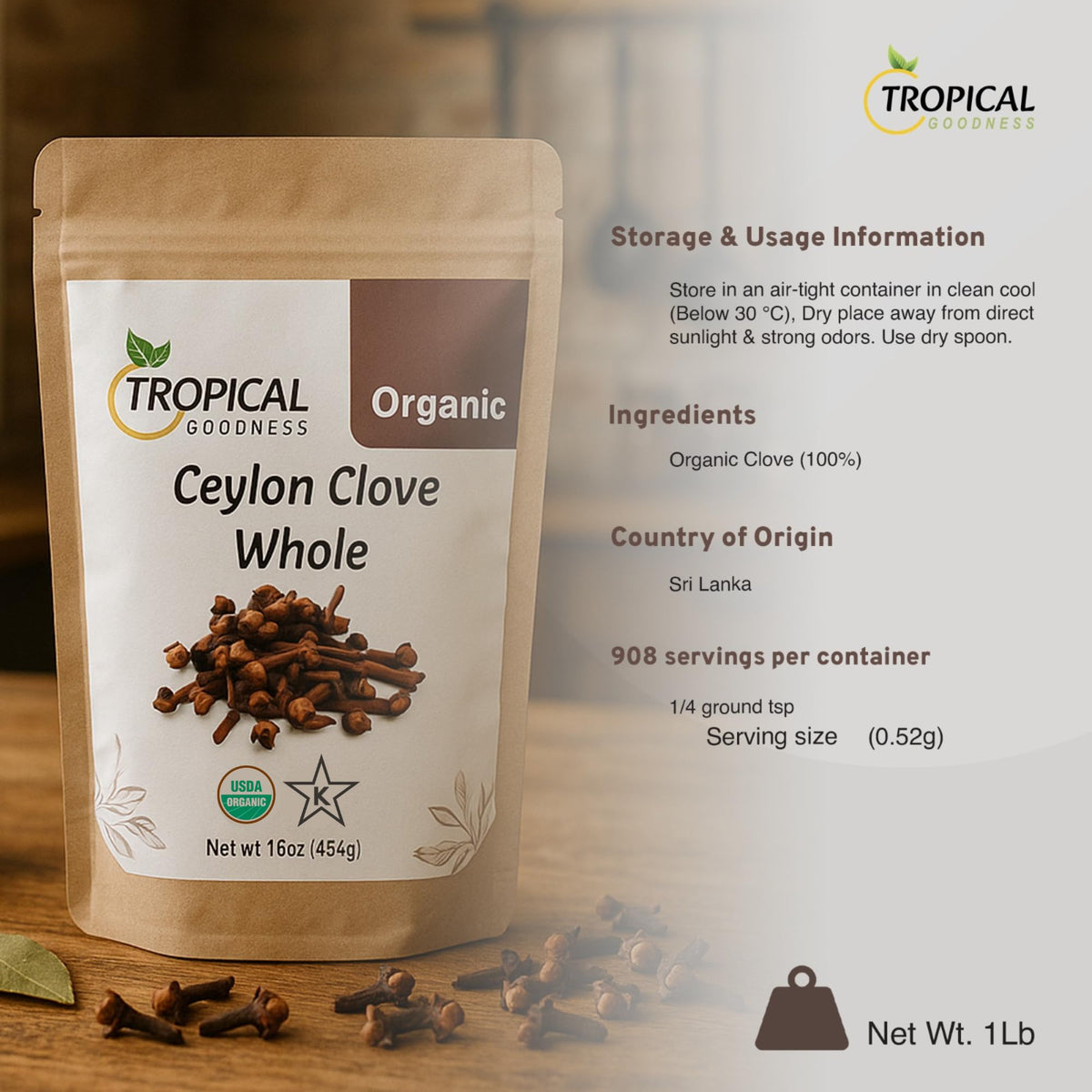 Tropical Goodness cloves whole Sri Lanka bag showcases fresh, aromatic spice for recipes.