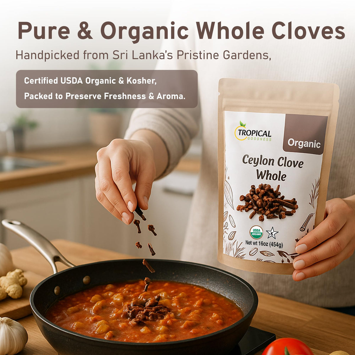 Tropical Goodness cloves whole tea infusion suggests adding warmth to beverages.