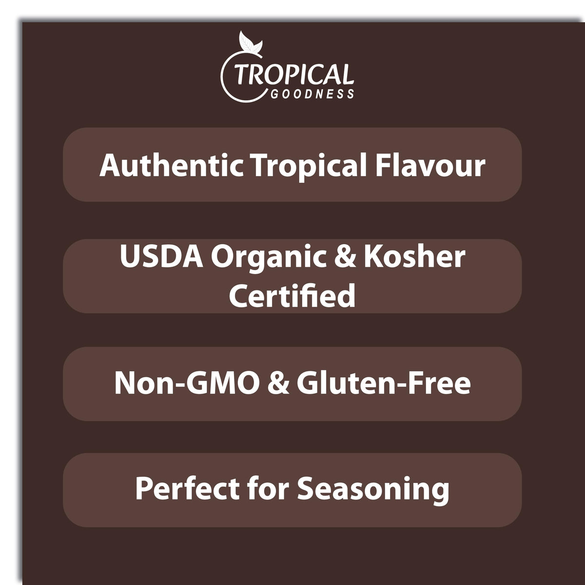 Tropical Goodness pepper powder close-up reveals fine grind ideal for marinades.