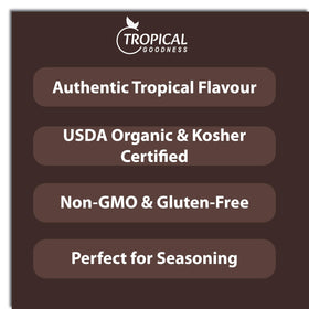 Tropical Goodness pepper powder close-up reveals fine grind ideal for marinades.