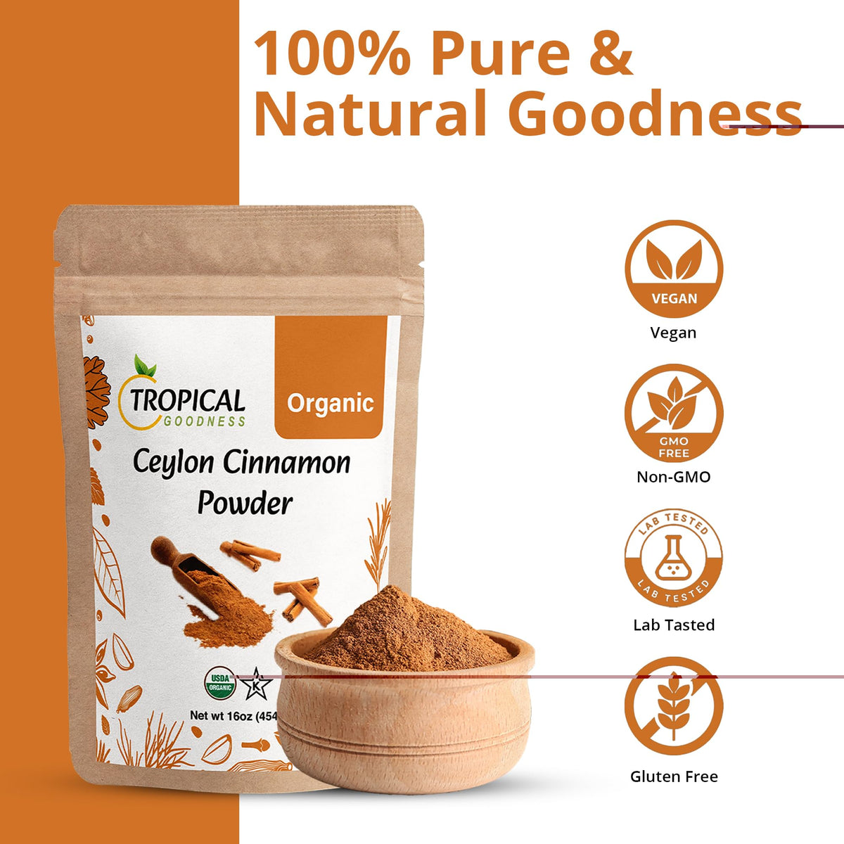 Ground Ceylon cinnamon powder pours into tea for warmth and aroma.