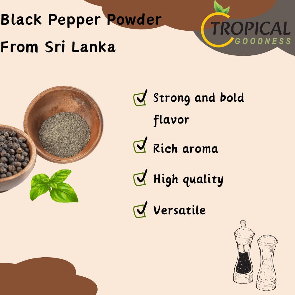 Tropical Goodness organic pepper powder in kitchen scene conveys versatility.