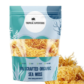 Tropical Superfoods sea moss bottle pour ready for smoothies.