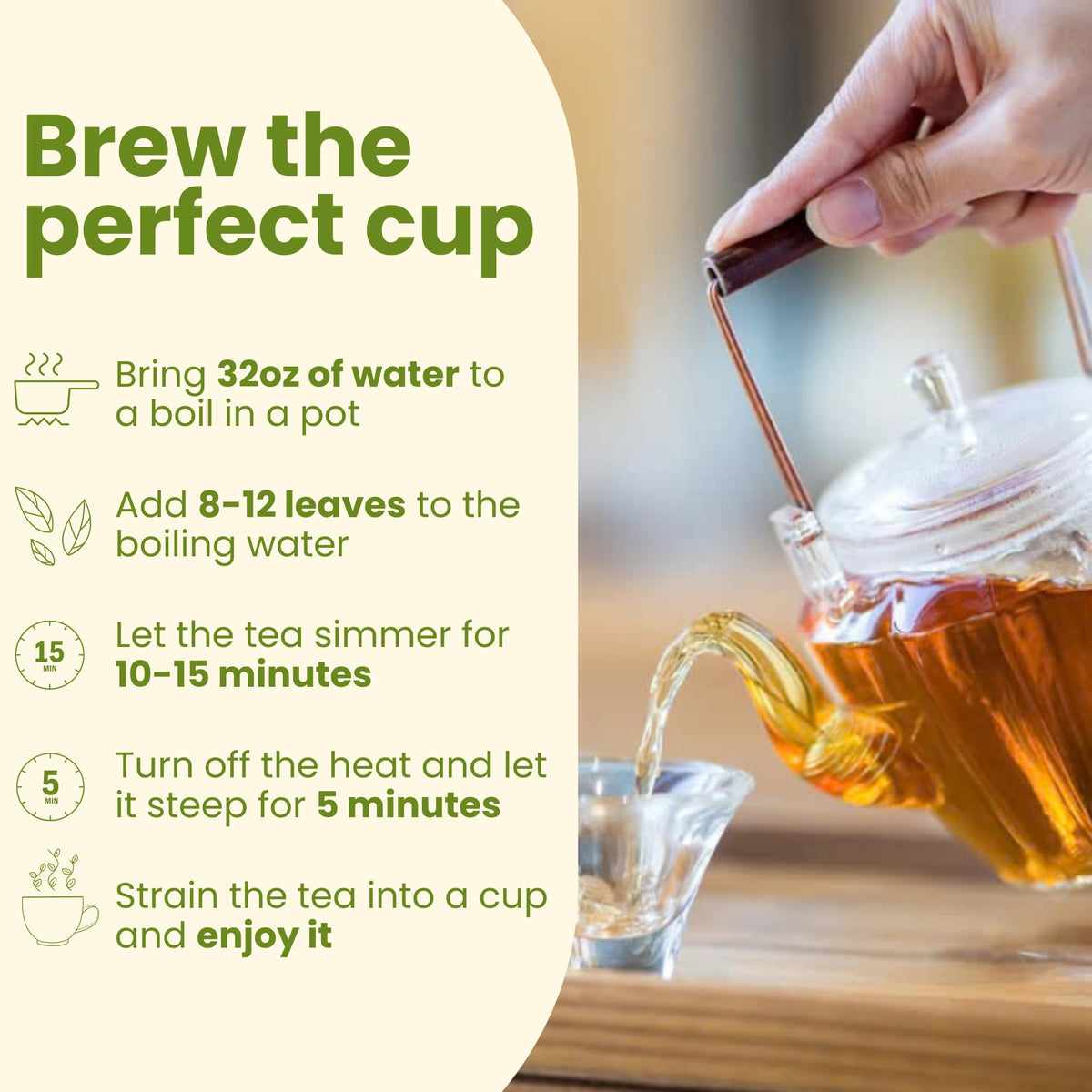 Brewing Tropical Teahouse Graviola leaves into a calming cup of tea