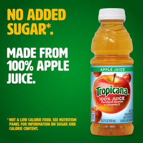 Tropicana apple juice bottle close-up highlighting crisp flavor