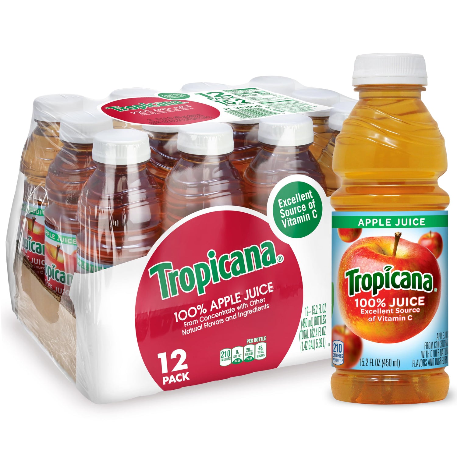 Tropicana 100% Apple Juice 12-pack front view for family hydration