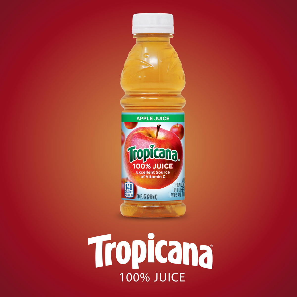 Tropicana Apple Juice bottle—potassium and folic acid support daily nutrition