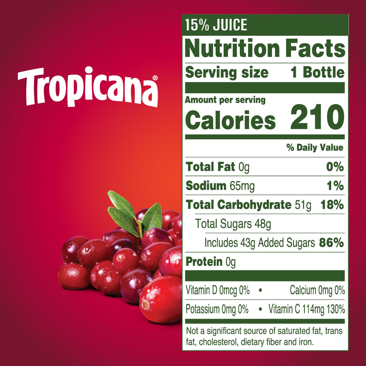 Tropicana Cranberry Juice Drink ingredients list emphasizing cranberry blend.