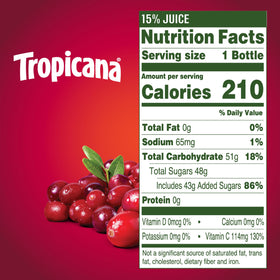 Tropicana Cranberry Juice Drink ingredients list emphasizing cranberry blend.