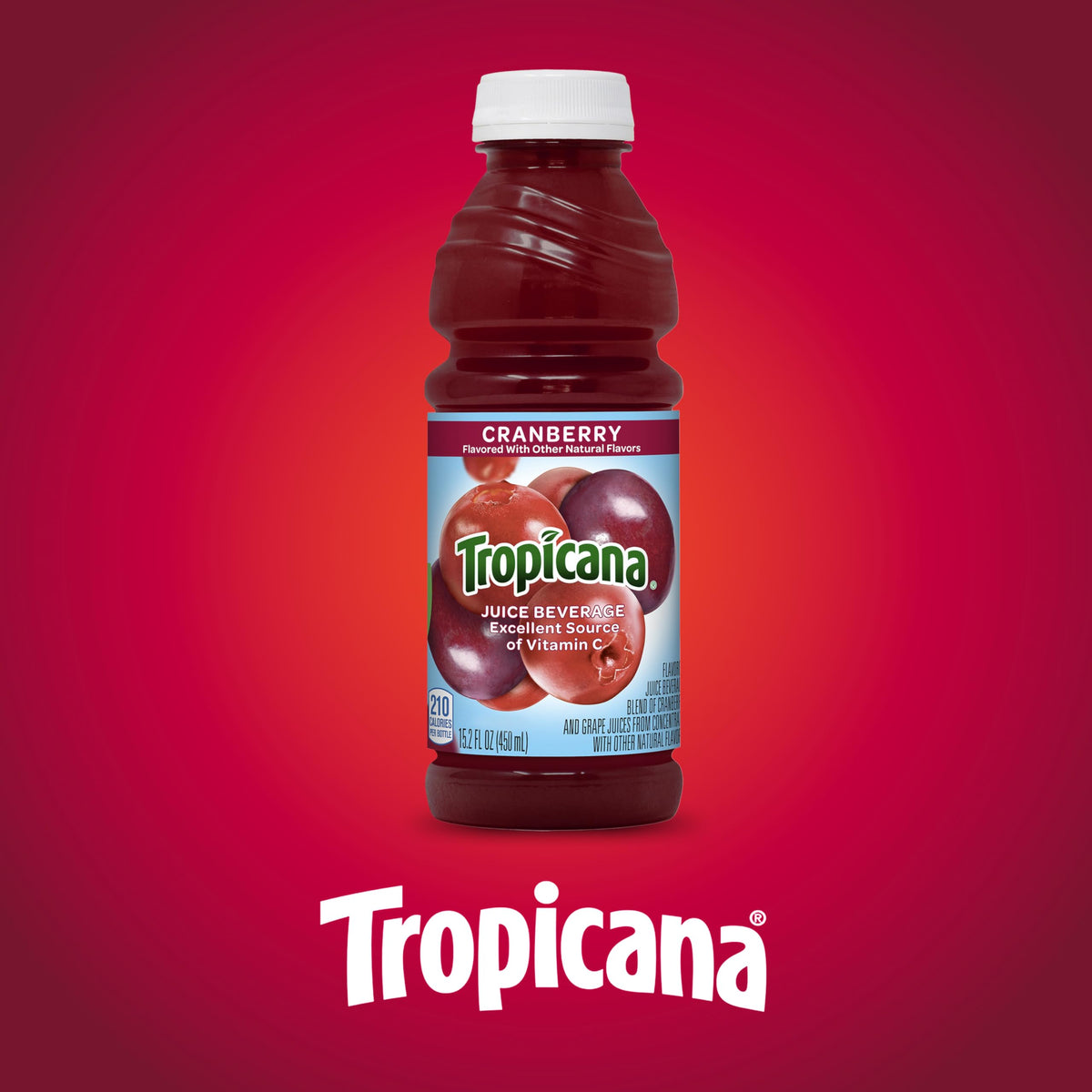Tropicana Cranberry Juice Drink nutrition information on the label for quick reference.