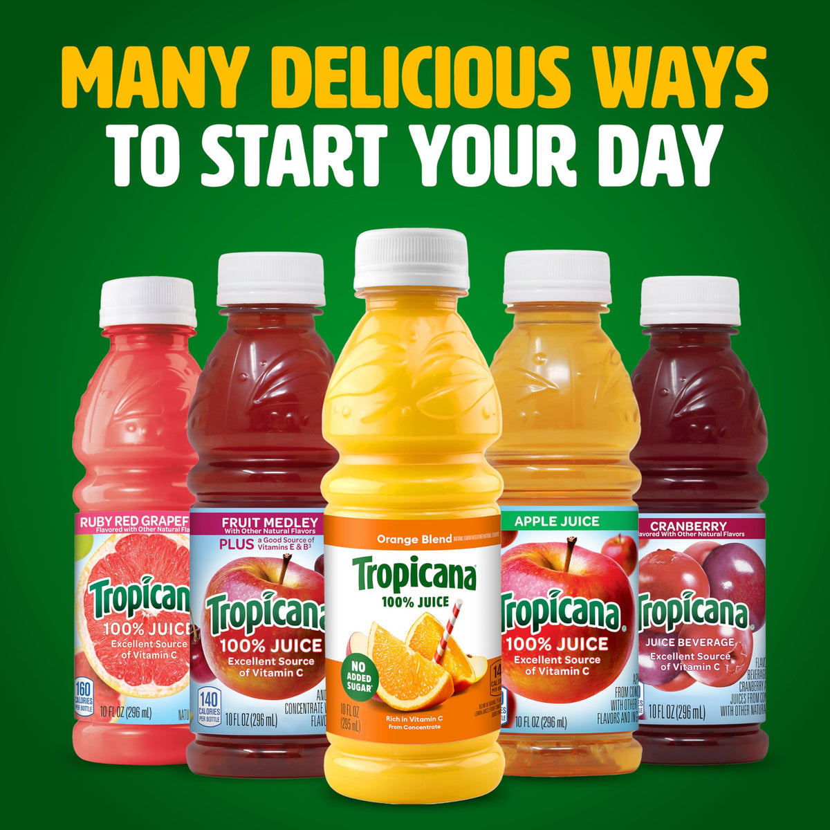 Tropicana label close-up emphasizing 100% juice and vitamin C