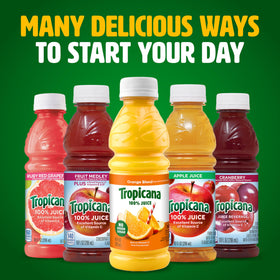 Tropicana label close-up emphasizing 100% juice and vitamin C