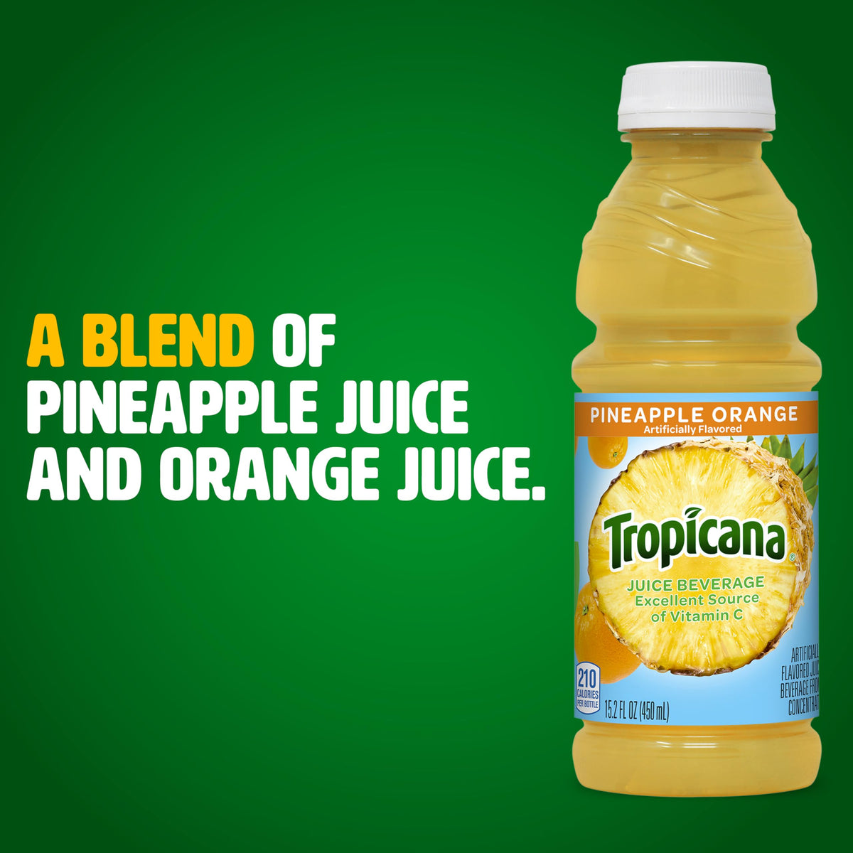 Tropicana Pineapple Orange juice front view bottle for quick breakfast.