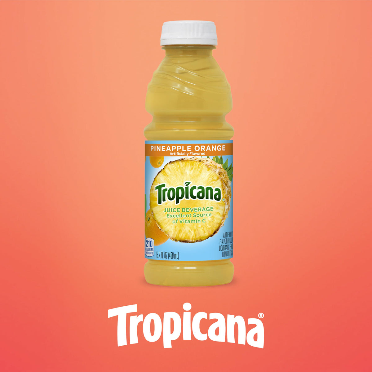 Tropicana Pineapple Orange juice chilled bottle on a desk for a refreshing break.