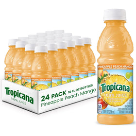 Tropicana Pineapple Peach Mango bottle front showing tropical flavor and portable size