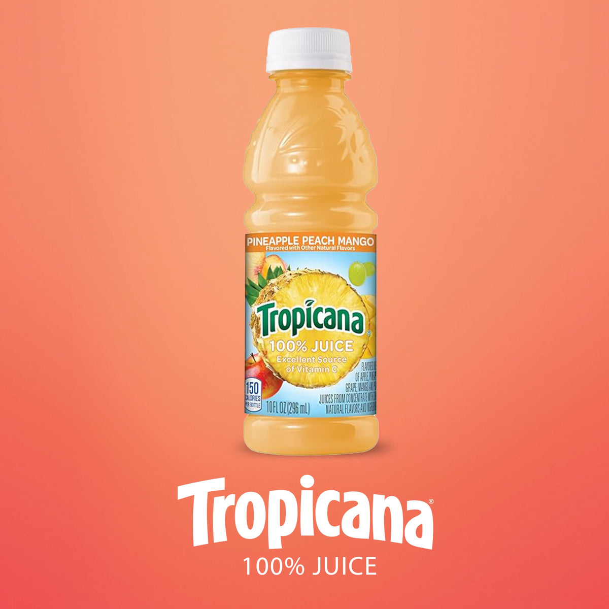Tropicana Pineapple Peach Mango glass with ice, ready to drink