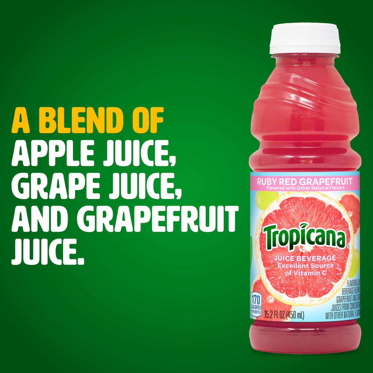 Tropicana Ruby Red bottle pour capturing tangy brightness for instant refreshment