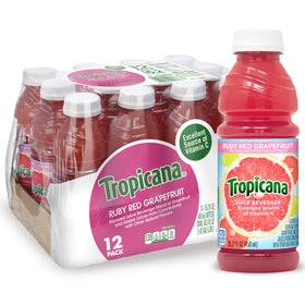 Tropicana Ruby Red bottle showing crisp citrus flavor for a refreshing sip
