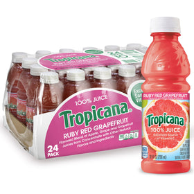 Tropicana Ruby Red Grapefruit juice 24-bottle pack for convenient family refreshment.