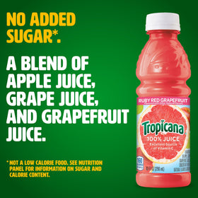 Tropicana Ruby Red Grapefruit juice bottle on shelf for quick grab-and-go.