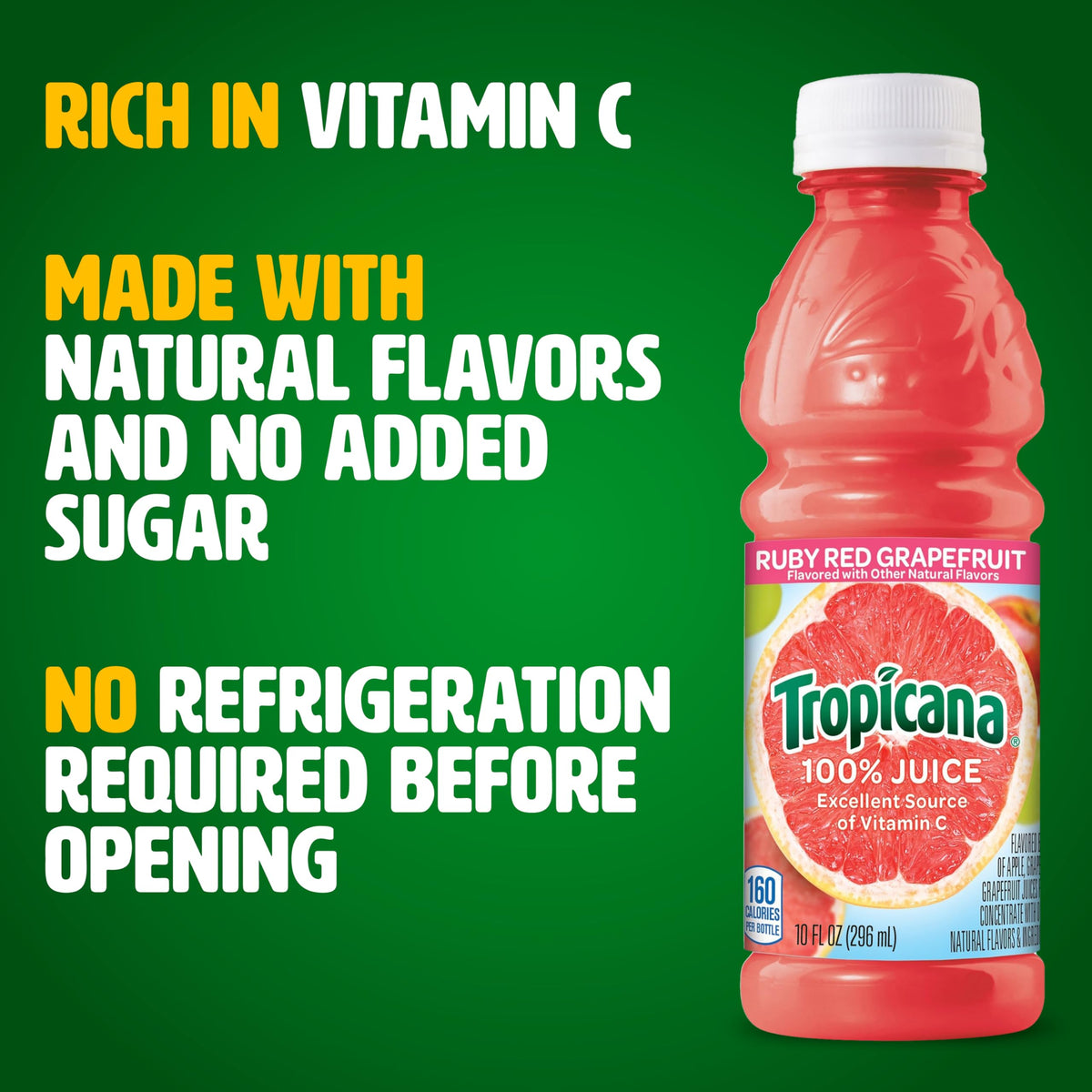 Tropicana Ruby Red Grapefruit juice close-up with real fruit pulp visible.