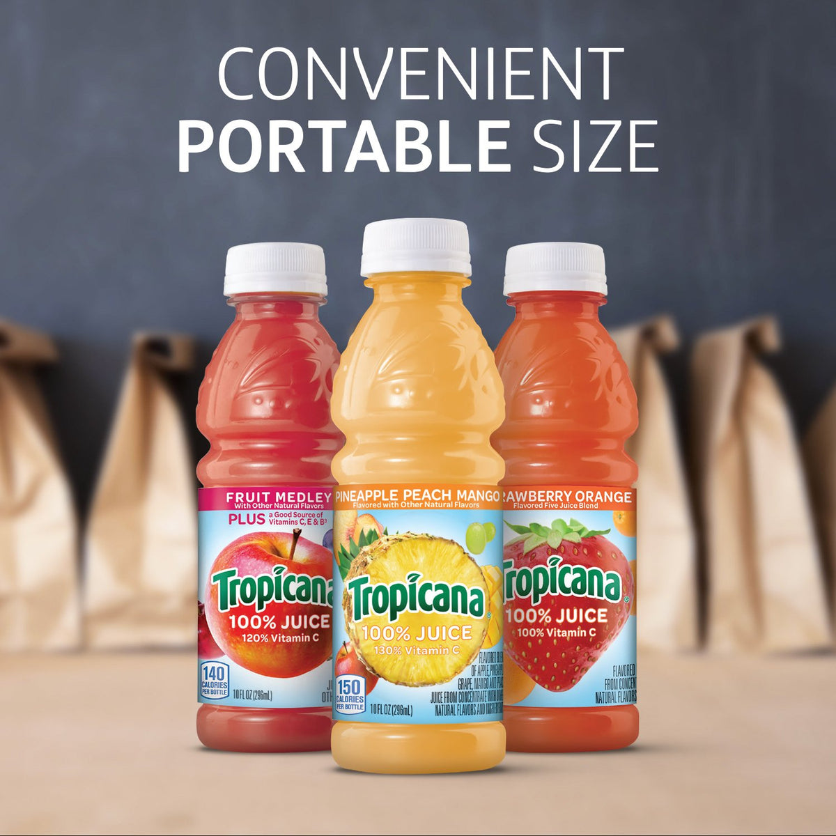 Tropicana Strawberry Orange 10 oz bottle, bright and refreshing flavor