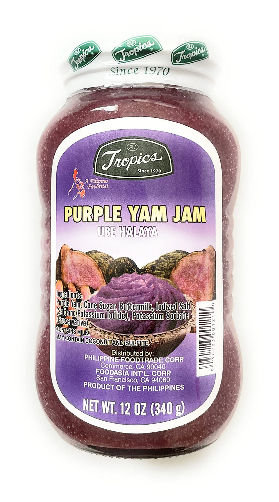 Tropics Ube Halaya jar, vibrant purple yam jam ready to enjoy on toast.