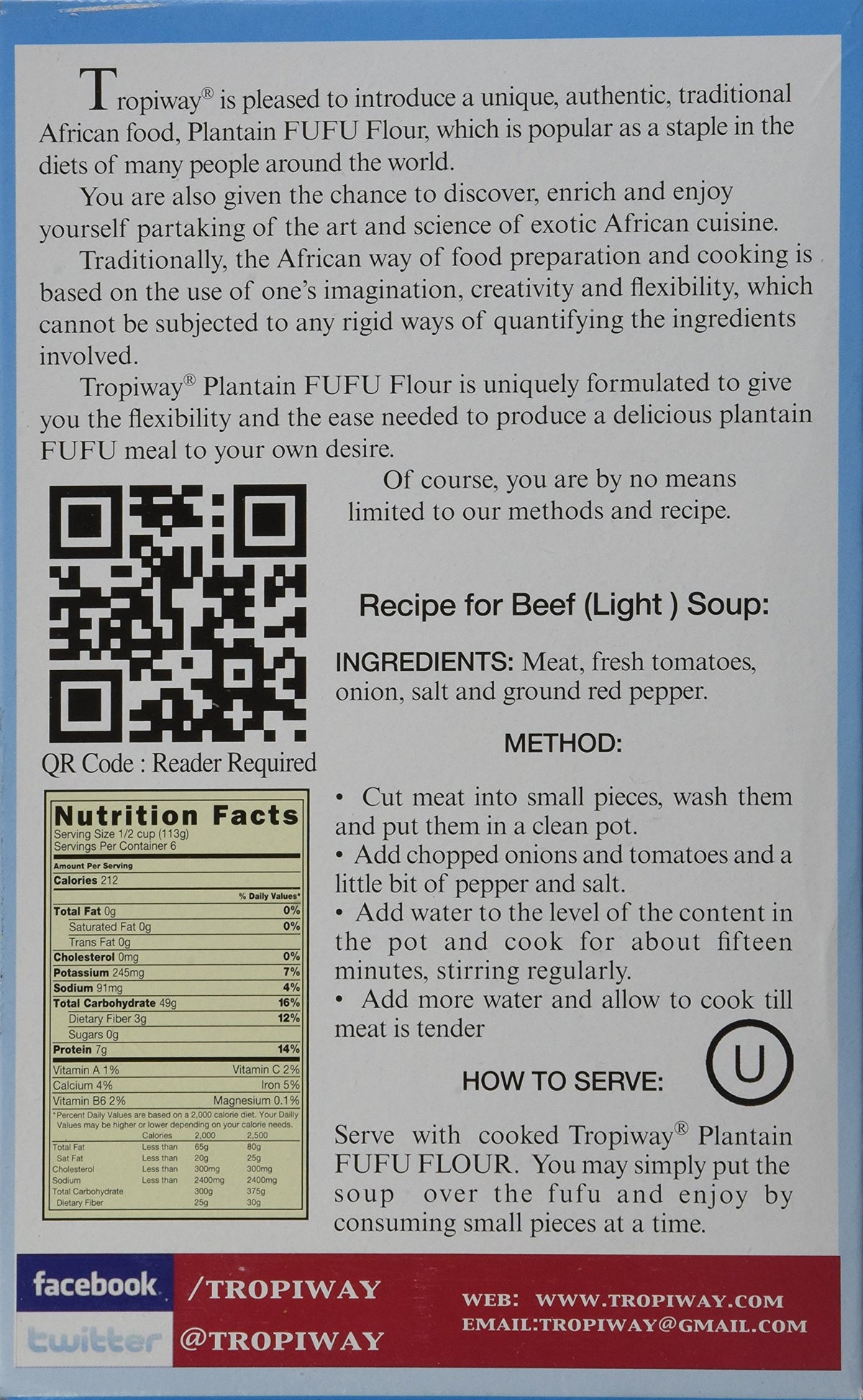 Tropiway Plantain Fufu Flour dough preparation image highlights easy, quick fufu texture.