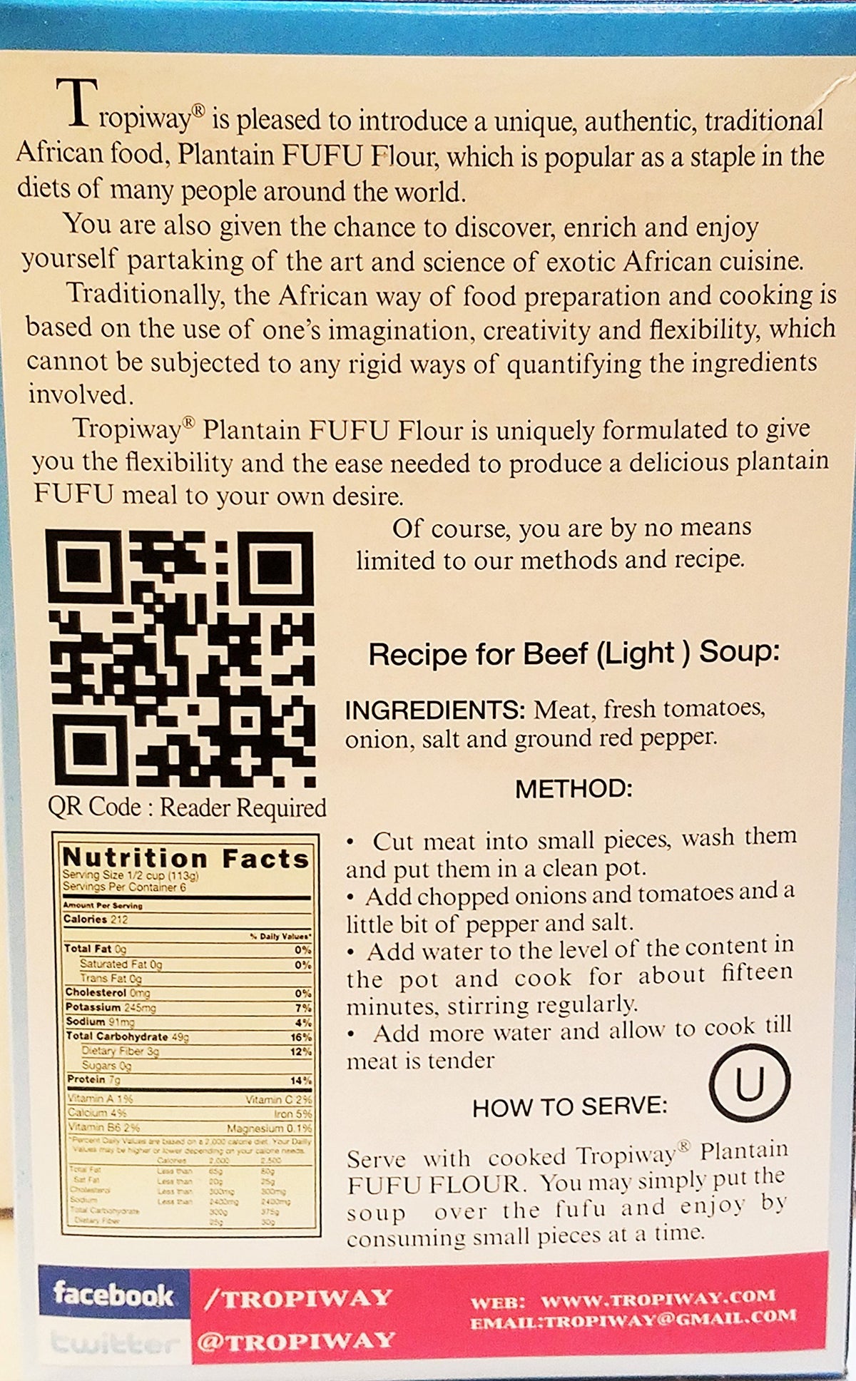 Tropiway Plantain Fufu Flour serve dish demonstrates ready-to-eat meal