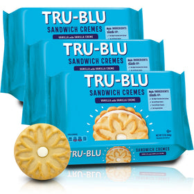 Tru-Blu Vanilla Cookies with Vanilla Crème on a tray, ready-for-snack portability.