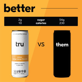 Tru Energy Seltzer gluten-free vegan label can, convenient choice