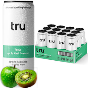 tru focus seltzer apple kiwi bottle shows crisp energy ideal for busy days