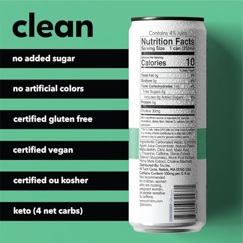tru focus seltzer green tea yerba mate ingredients panel suggests a focused moment