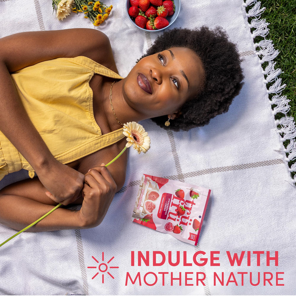 Tru Fru snack on the go lifestyle shot emphasizes portability