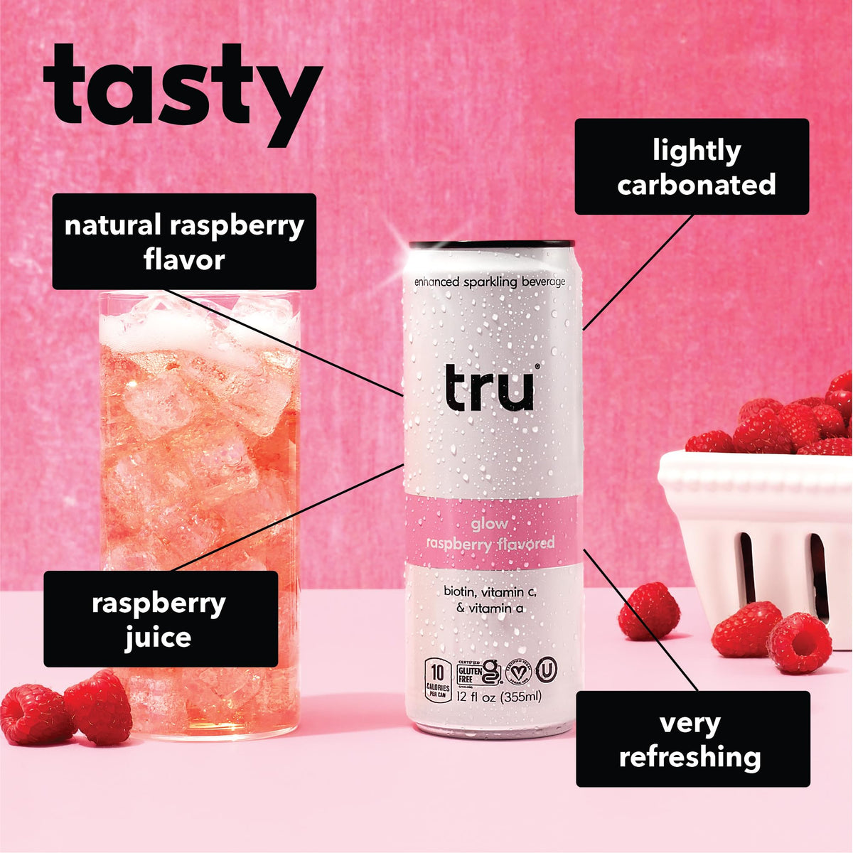 Tru Glow Seltzer 12-pack on shelf, ideal for on-the-go refreshment.