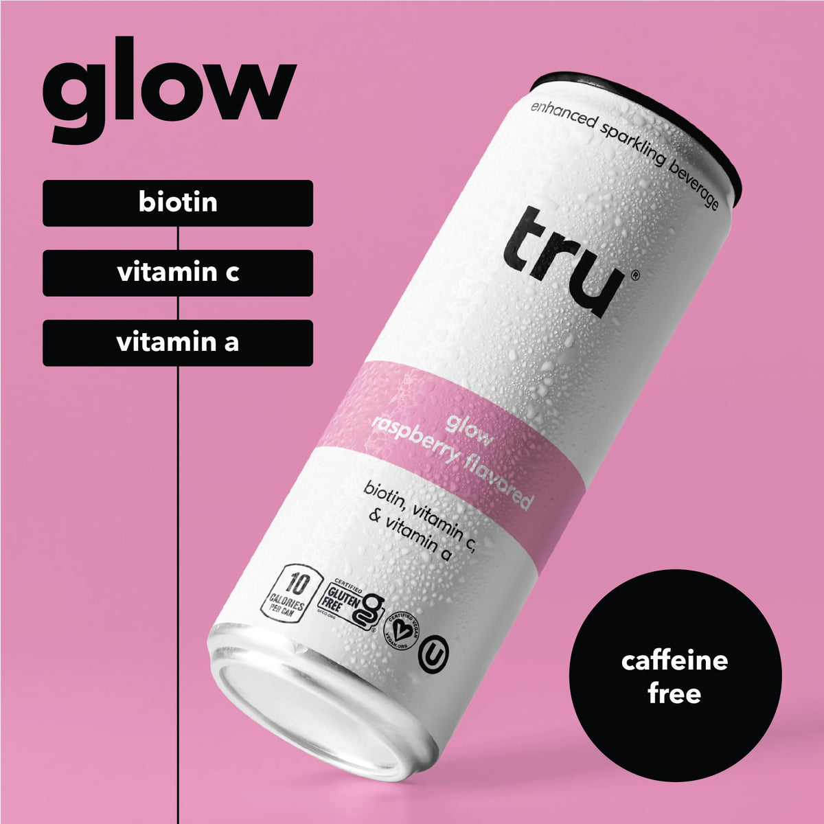 Tru Glow Seltzer raspberry glass pour emphasizes real juice flavor for daily hydration.