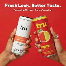 Tru Organic Energy peach lemon ingredient list highlighting seven simple organic ingredients