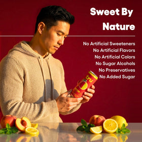 Tru Organic Energy peach lemon pack display for on-the-go refreshment